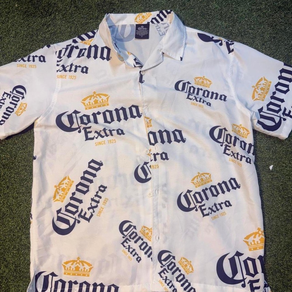 Corona Extra All Over Print Button Up Shirt Size Medium